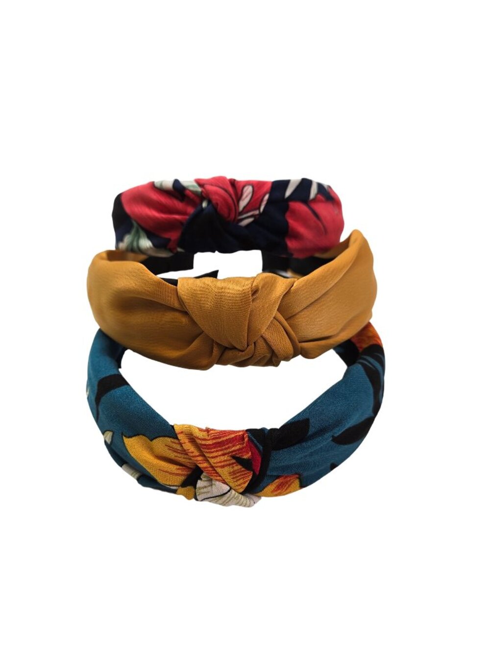 Unbranded Bundle of 3 Knotted Floral and Solid Color Headbands